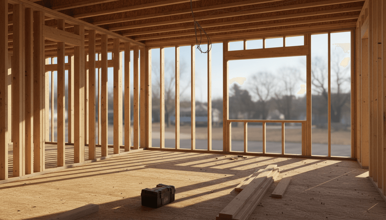 Framed wall in a new construction project