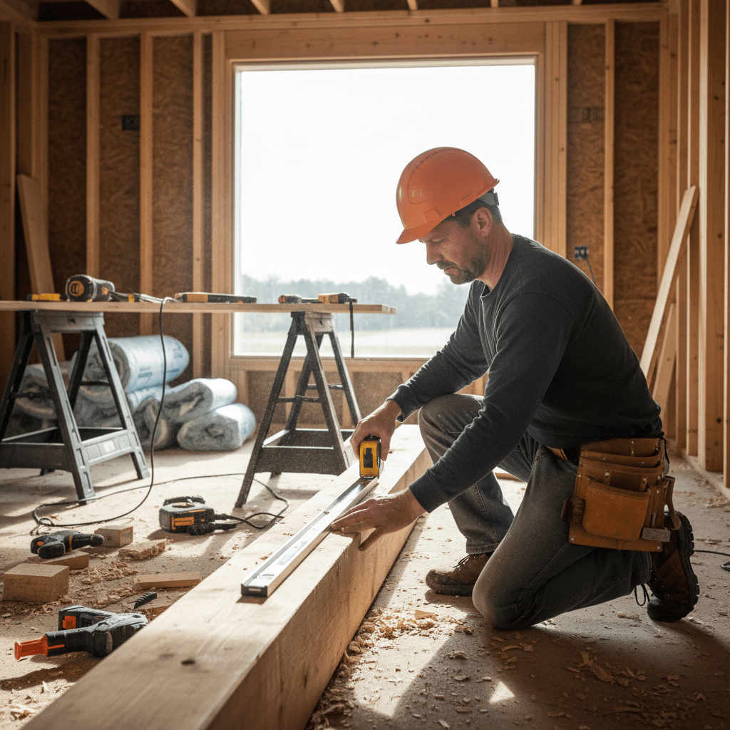 Contractor taking measurements on a job site